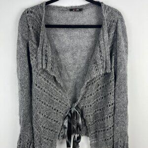 Wove Sweater Cardigan Size L Gray Long Sleeve 100% Acrylic